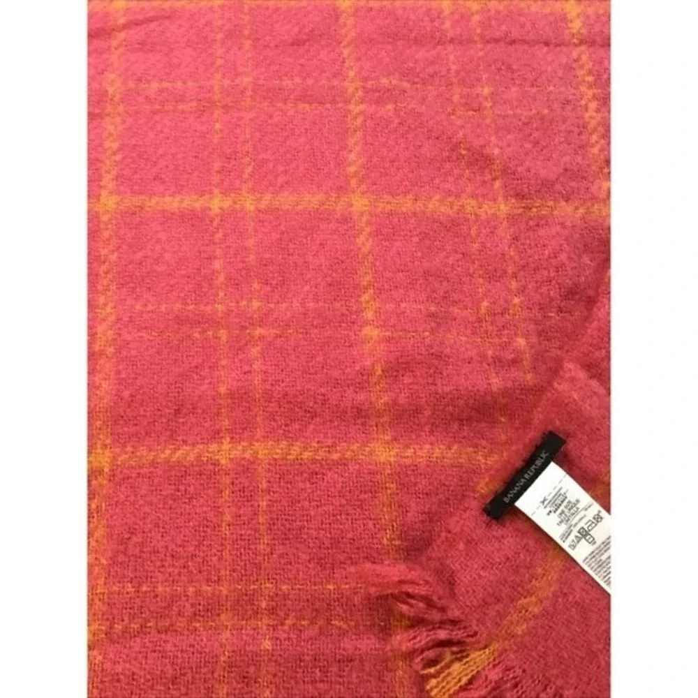 Banana Republic Pink Strawberry Claudett Plaid Oversized Scarf One Size Wrap